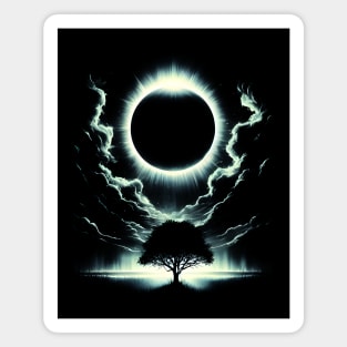Solar Eclipse Tree – Cosmic Nature Silhouette Artwork Graphic Magnet